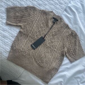 SOLD BOHO BEIGE SHORT SLEEVE CROCHET TOP